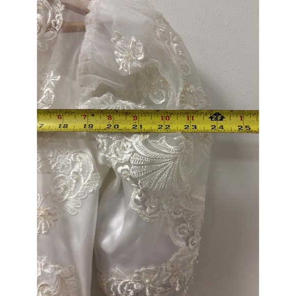 Vtg San Martin Wedding Dress Long Sleeve Train Lace Embroidered Tulle Sz 6/8 - Picture 12 of 16